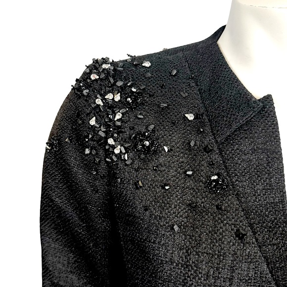 MIRELLA CAVORSO Italy Woven Black Silk Bead Rhinestone Encrusted Blazer Jacket - Picture 3 of 9